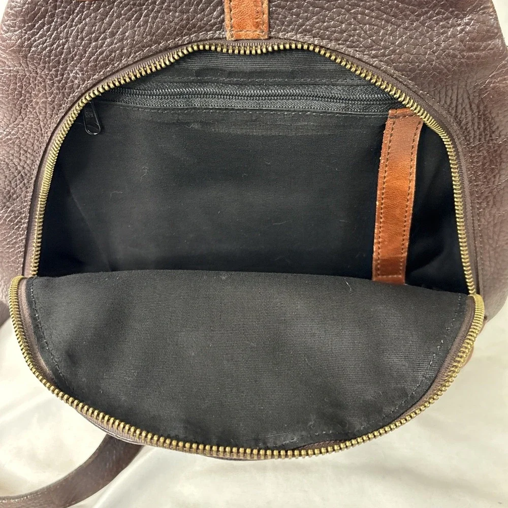 Vtg M. London Two-Tone Brown Pebbled Leather Convertible Backpack Bag Read